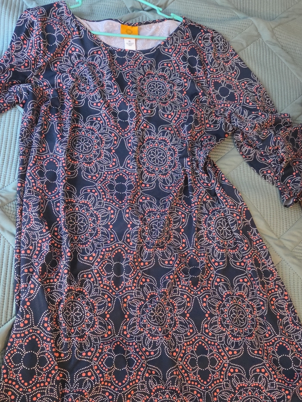Ruby Rd. Navy and Coral Floral Dot Knit Dress